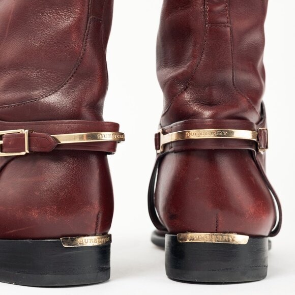 Burberry Carmack Bordeaux Leather Over-The-Knee Riding Boots - Picture 9 of 10
